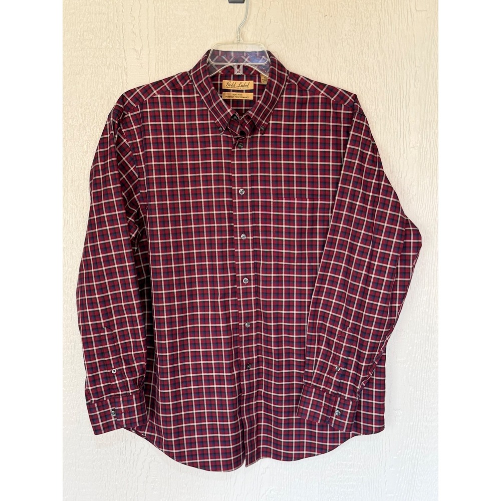 Roundtree & Yorke Gold Label Mens XL Red Plaid Non-Iron Cotton Button Down Shirt